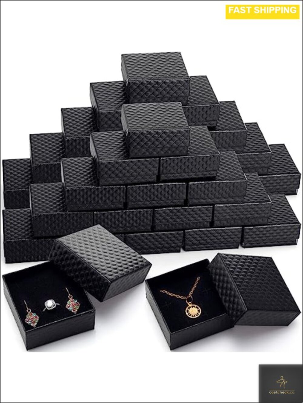 48pc Jewelry Gift Boxes 3x3x1.4" Cardboard Diamond Pattern